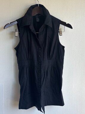 Antilia Femme Stretch Black Sleeveless Button Front Blouse Size Small